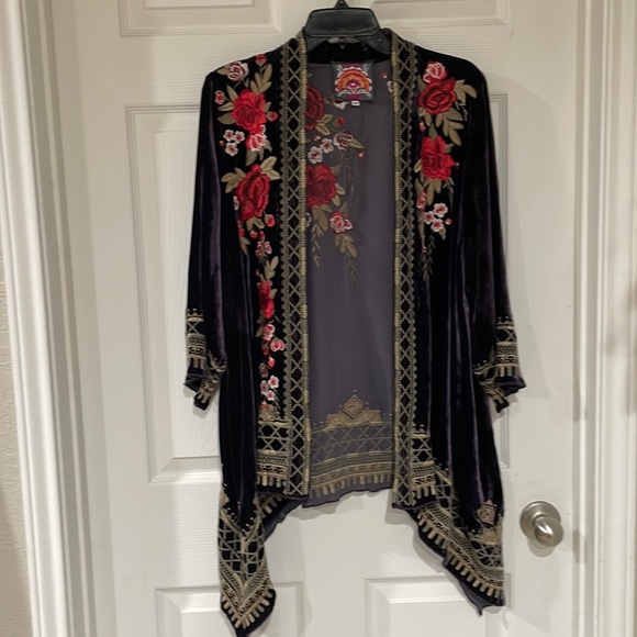 Johnny Was Meri Velvet Draped Cardigan 